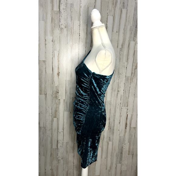 Lulus Women's One-Shoulder‎ Mini Dress Teal Crushed Velvet Size Medium - Picture 9 of 10